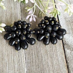 Vintage Black Beaded clip on Earrings
